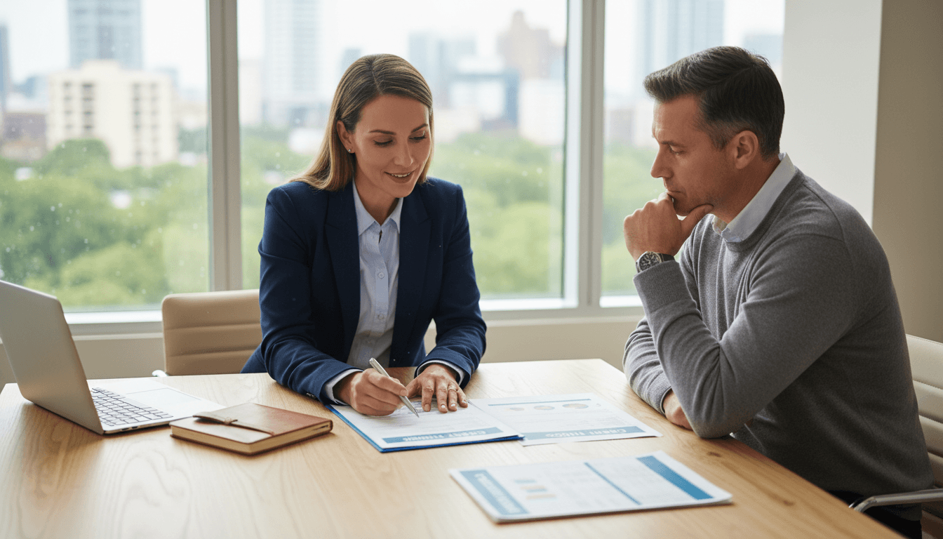 Financial advisor reviewing credit report with client
